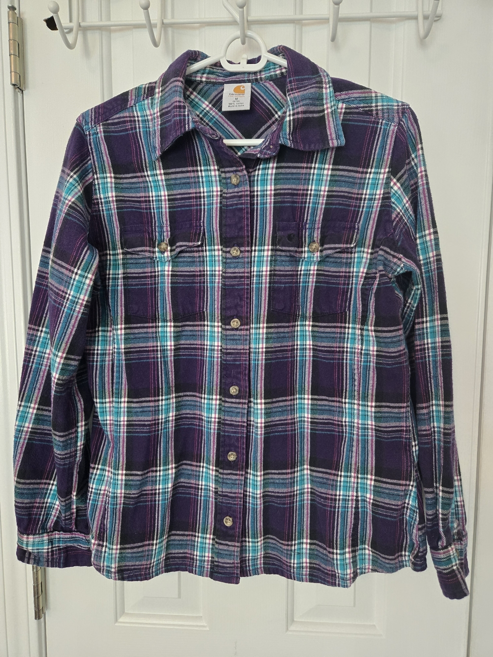 Carhartt Purple Blue Plaid Button-Front Cotton Shirt Size M